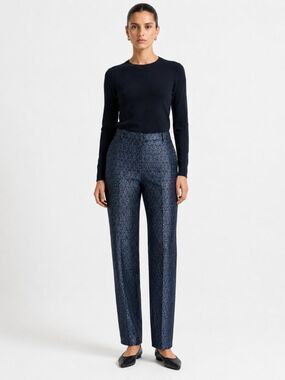 Zac Posen Navy Blue Metallic Diamond Jacquard Straight Leg Pants Size 6